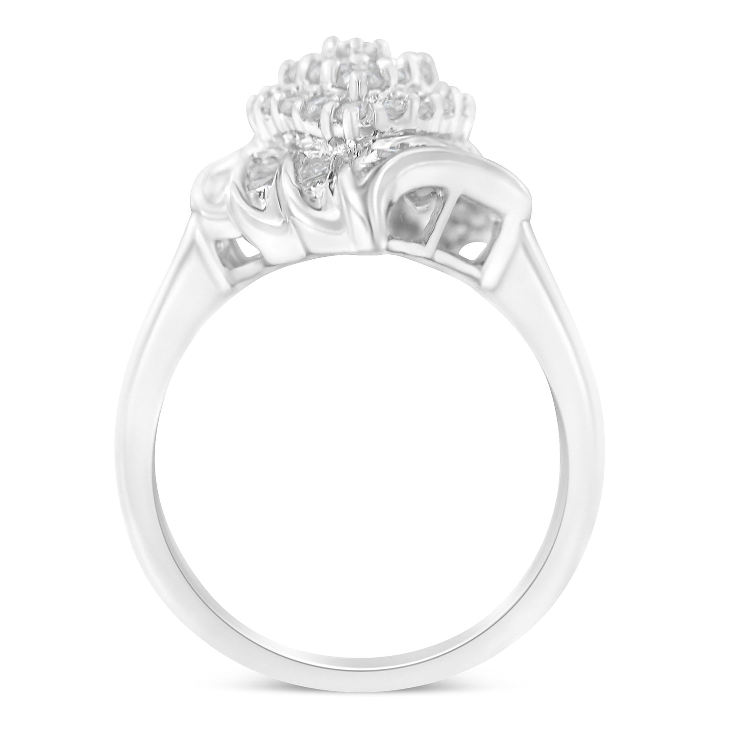 .925 Sterling Silver Â¾ Cttw Round and Baguette Cut Diamond Stair-Stepped Cluster Waterfall Cocktail Ring (I-J Color, I2-I3 Clarity) - Size 6 by Bids.com