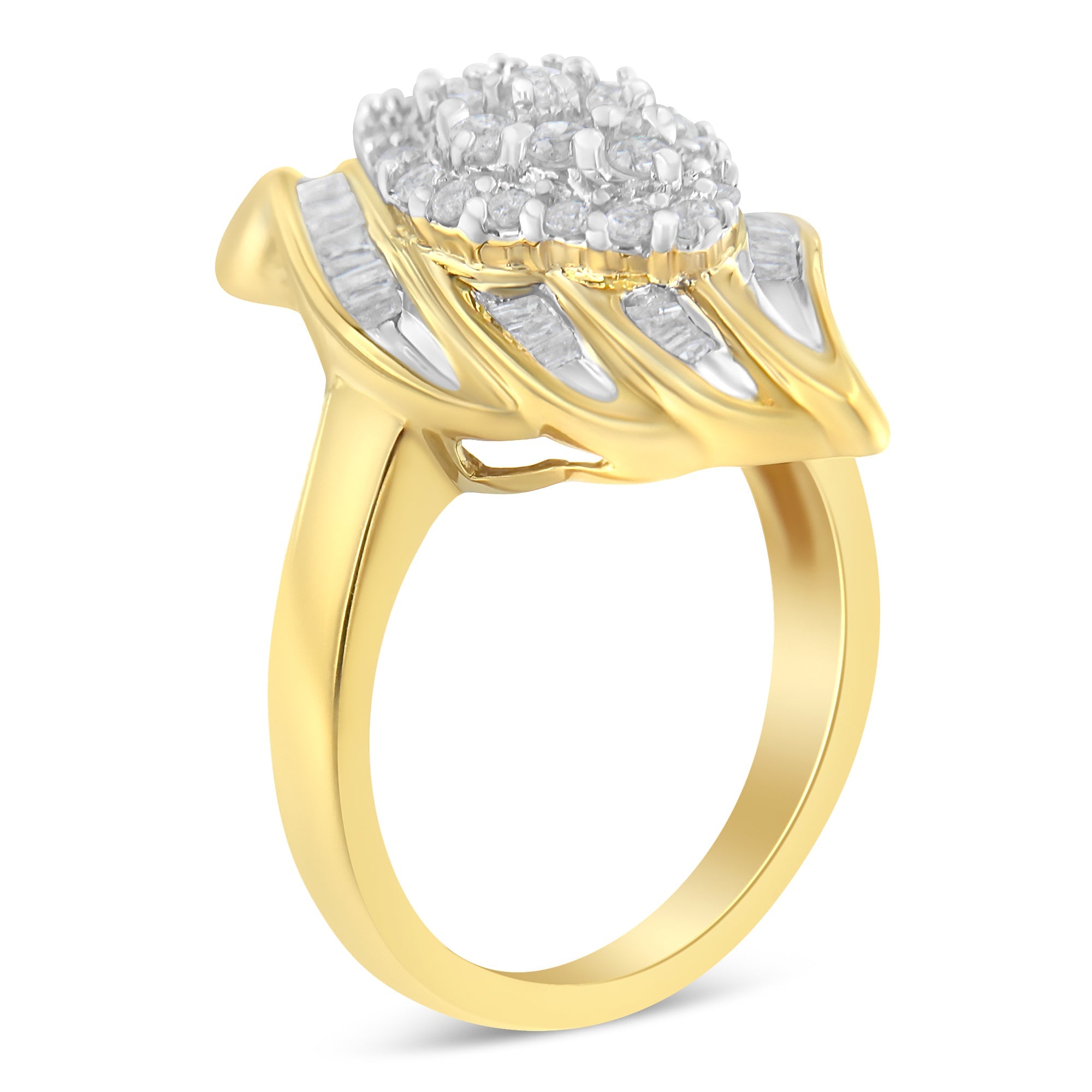10K Yellow Gold Plated .925 Sterling Silver Diamond Cocktail Ring (3/4 Cttw, I-J Color, I2-I3 Clarity) - Size 6 by Bids.com