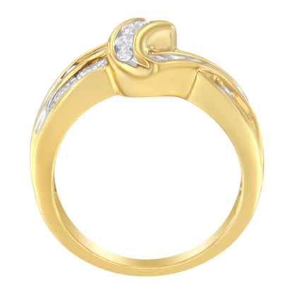 10K Yellow Gold 3/4 Cttw Channel Set Round and Baguette-cut Diamond Double Shank Bypass Ring (J-K Color, I1-I2 Clarity) - Size 6.75 by Bids.com