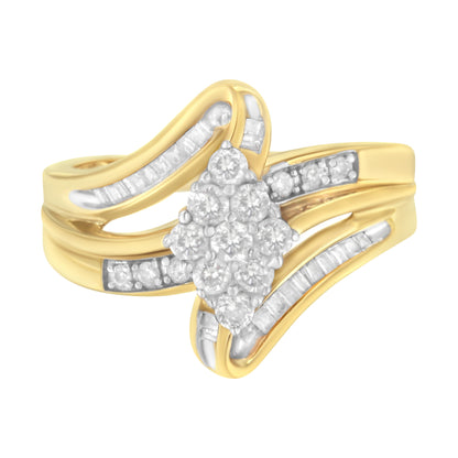 10K Yellow Gold 1/2 cttw Diamond Cluster Cocktail Ring (J-K Clarity, I1-I2 Color) - Size 7 by Bids.com