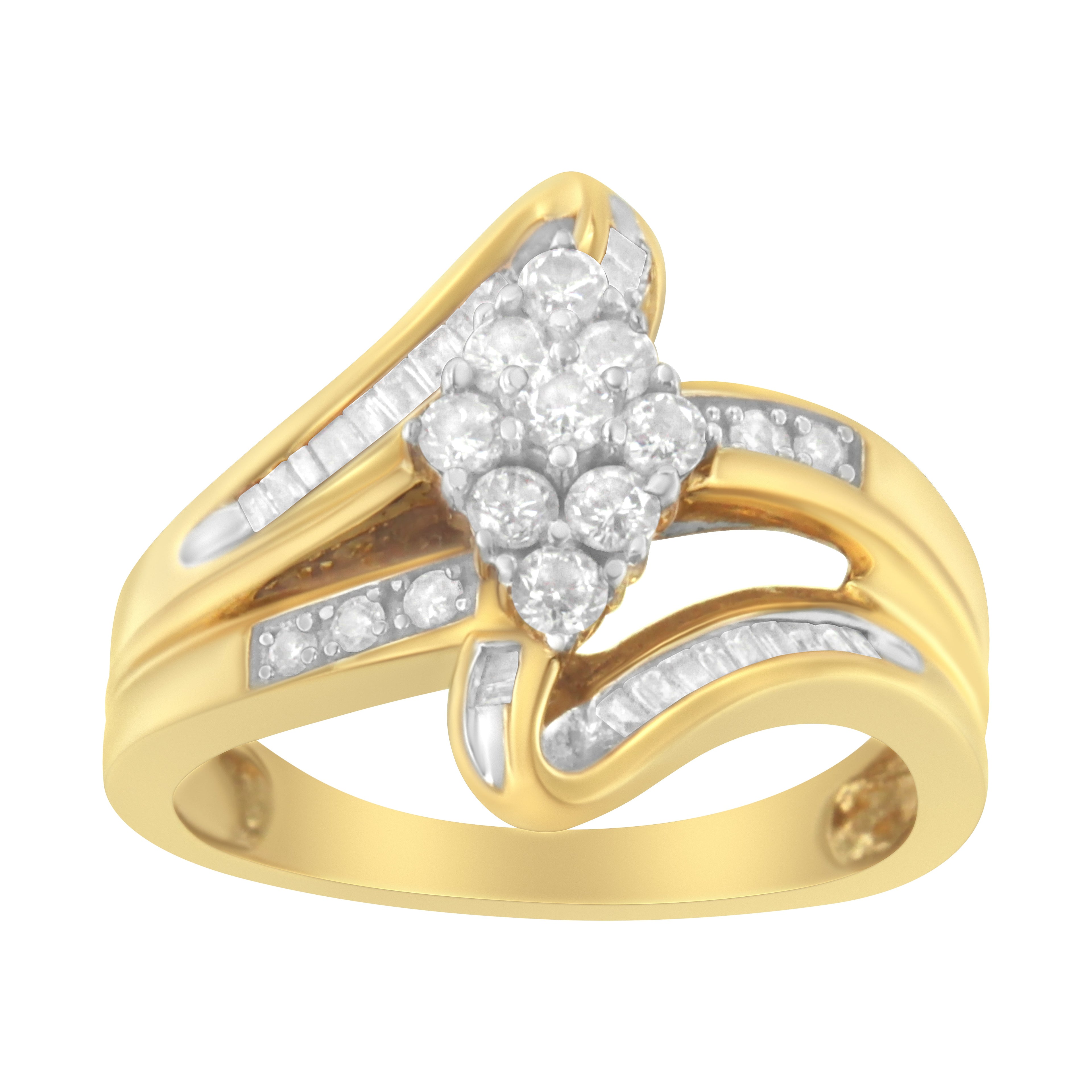 10K Yellow Gold 1/2 cttw Diamond Cluster Cocktail Ring (J-K Clarity, I1-I2 Color) - Size 7 by Bids.com