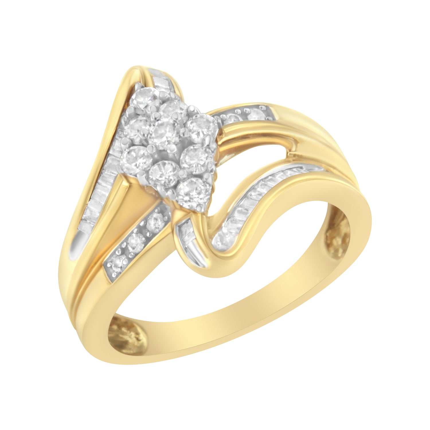 10K Yellow Gold 1/2 cttw Diamond Cluster Cocktail Ring (J-K Clarity, I1-I2 Color) - Size 7 by Bids.com