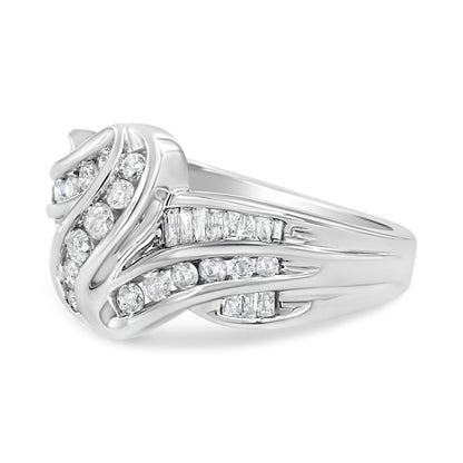 10K White Gold Ring 3/4 Cttw Round and Baguette-Cut Diamond Bypass Ring (H-I Color, I2-I3 Clarity) - Size 6 by Bids.com