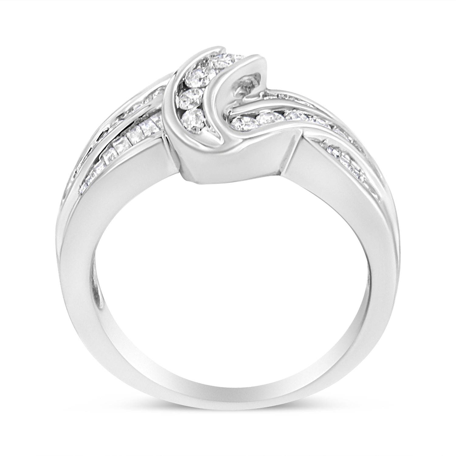 10K White Gold Ring 3/4 Cttw Round and Baguette-Cut Diamond Bypass Ring (H-I Color, I2-I3 Clarity) - Size 6 by Bids.com