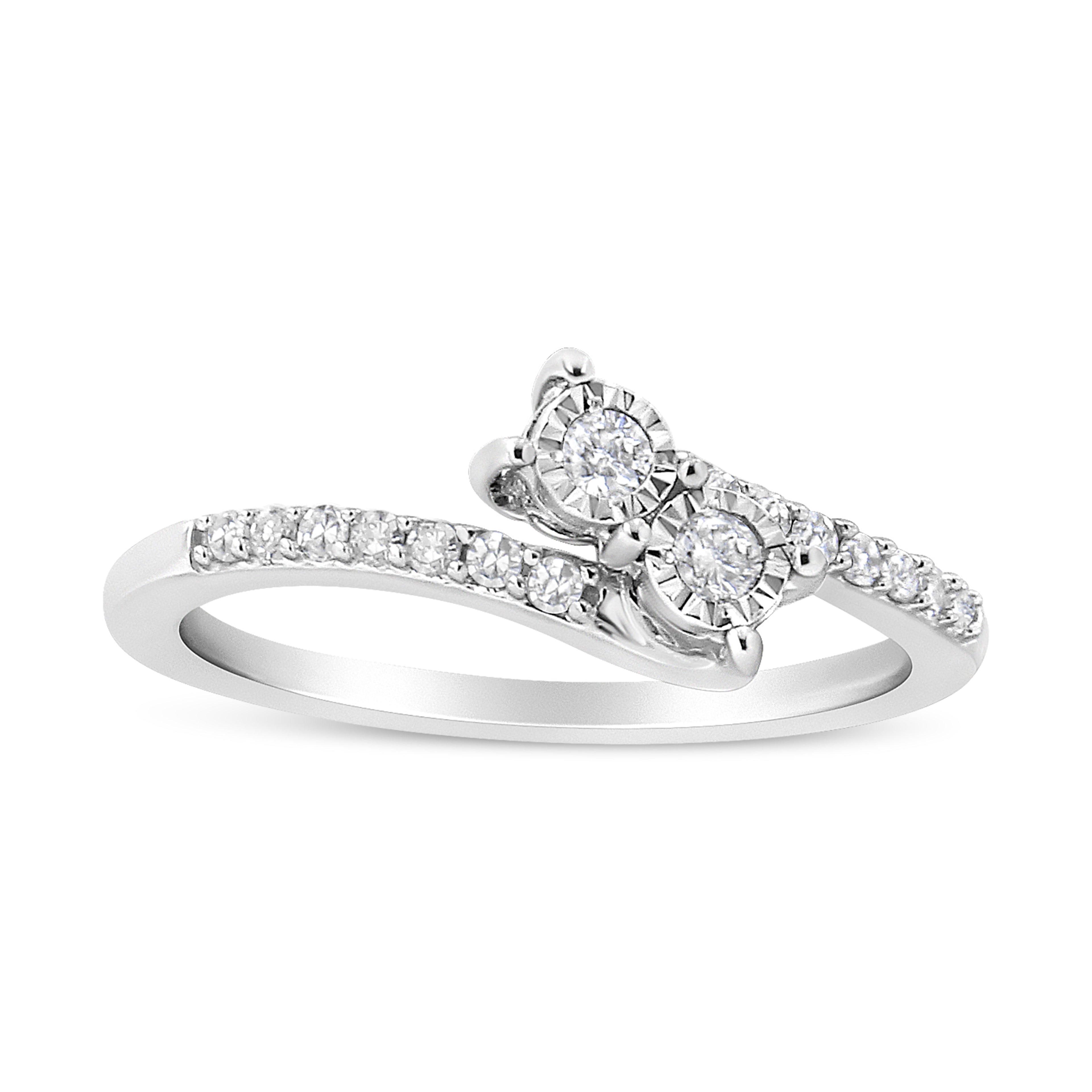 10K White Gold 1/4 Cttw Miracle Set Round Cut Diamond Two-Stone Ring (H-I Color, I2 Clarity) - Size 7 by Bids.com
