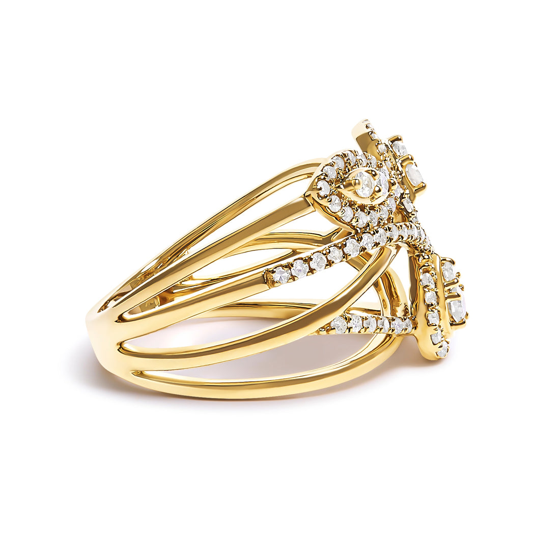 10K Yellow Gold 1/2 Cttw Diamond Crossover 3 Leaf Floral Cocktail Ring Band (H-I Color, SI1-SI2 Clarity) - Size 7 by Bids.com
