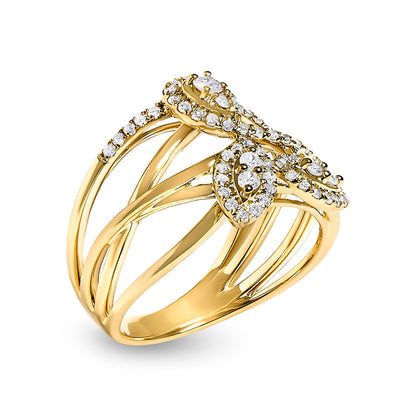 10K Yellow Gold 1/2 Cttw Diamond Crossover 3 Leaf Floral Cocktail Ring Band (H-I Color, SI1-SI2 Clarity)  - Size 7 