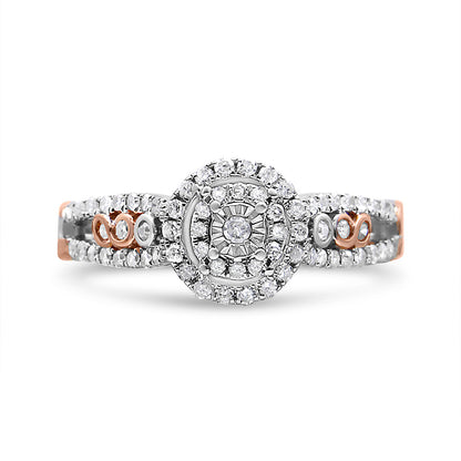 14K Rose Gold Plated .925 Sterling Silver 3/8 Cttw Round Diamond Double Frame Cross-Over Split Shank Engagement Ring (I-J Color, I2-I3 Clarity) - Size 7 by Bids.com