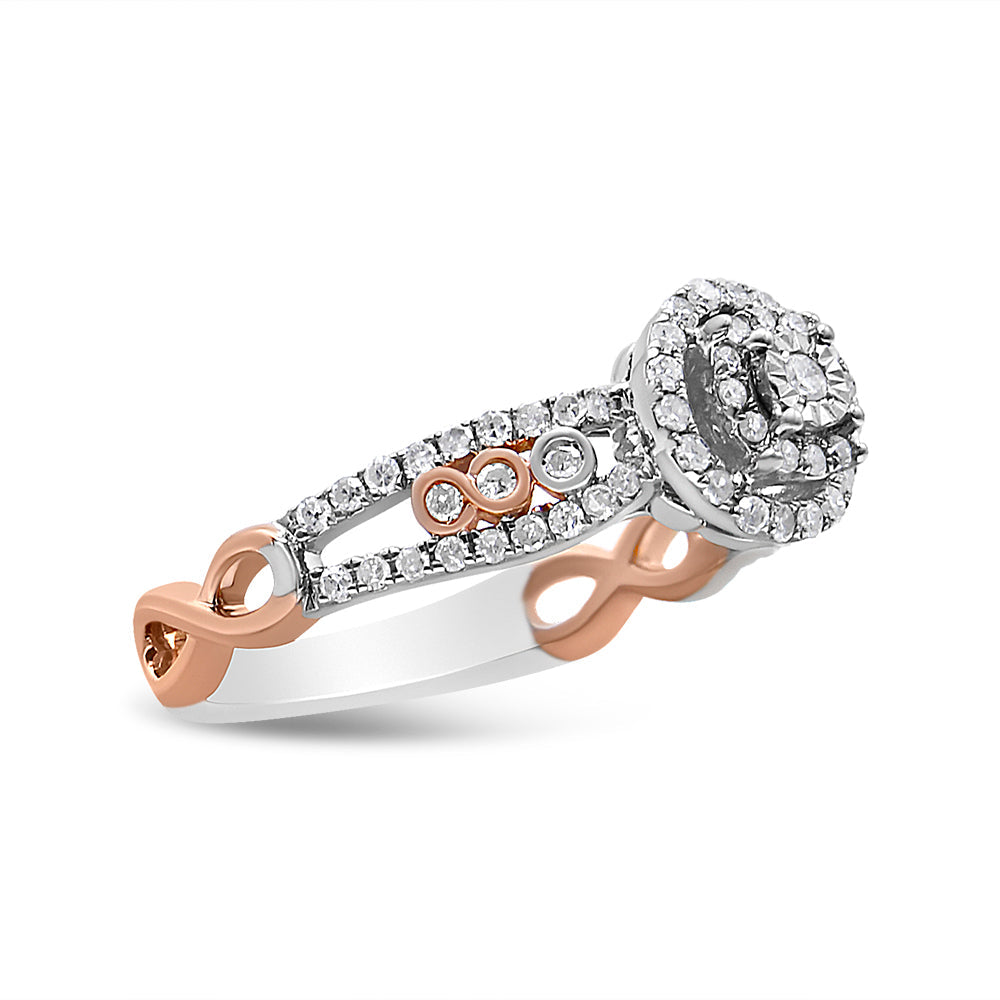 14K Rose Gold Plated .925 Sterling Silver 3/8 Cttw Round Diamond Double Frame Cross-Over Split Shank Engagement Ring (I-J Color, I2-I3 Clarity) - Size 7 by Bids.com