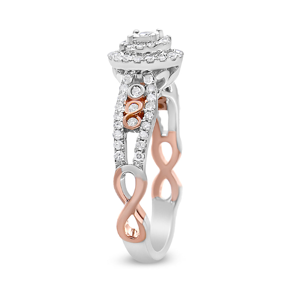 14K Rose Gold Plated .925 Sterling Silver 3/8 Cttw Round Diamond Double Frame Cross-Over Split Shank Engagement Ring (I-J Color, I2-I3 Clarity) - Size 7 by Bids.com