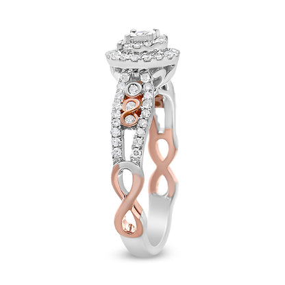 14K Rose Gold Plated .925 Sterling Silver 3/8 Cttw Round Diamond Double Frame Cross-Over Split Shank Engagement Ring (I-J Color, I2-I3 Clarity) - Size 7 by Bids.com