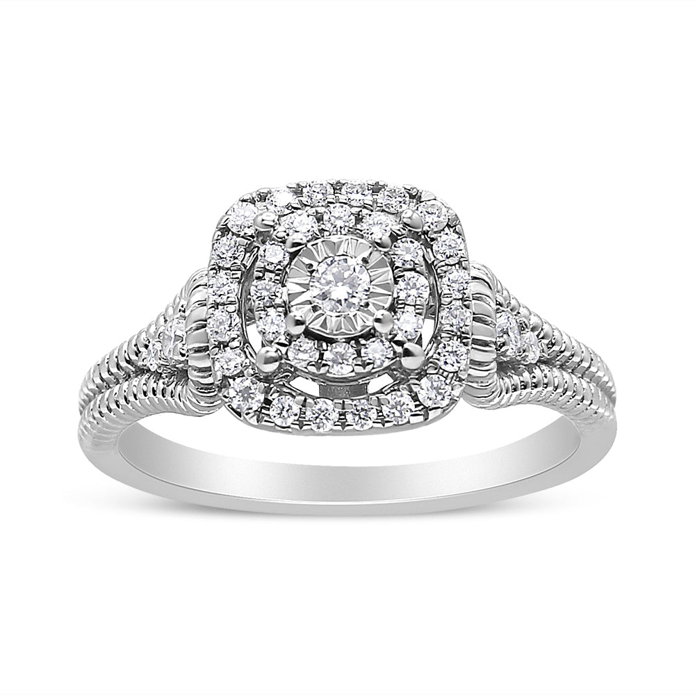 .925 Sterling Silver 1/3 Cttw Miracle Set Round-Cut Diamond Cocktail Ring (H-I Color, I1-I2 Clarity) - Size 7 by Bids.com