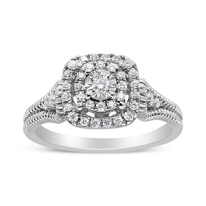 .925 Sterling Silver 1/3 Cttw Miracle Set Round-Cut Diamond Cocktail Ring (H-I Color, I1-I2 Clarity) - Size 7 by Bids.com