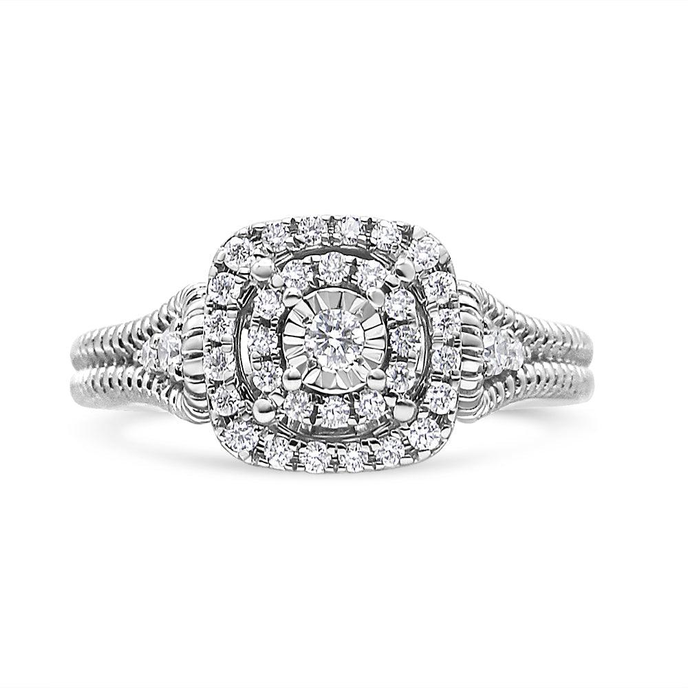 .925 Sterling Silver 1/3 Cttw Miracle Set Round-Cut Diamond Cocktail Ring (H-I Color, I1-I2 Clarity) - Size 7 by Bids.com