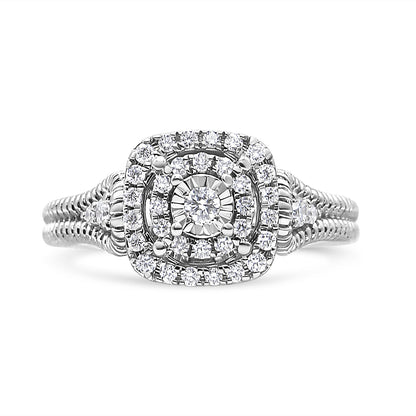 .925 Sterling Silver 1/3 Cttw Miracle Set Round-Cut Diamond Cocktail Ring (H-I Color, I1-I2 Clarity) - Size 7 by Bids.com