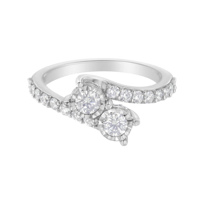 10K White Gold Two-Stone Miracle-Set Diamond Bypass Ring (1 Cttw, H-I Color, I1-I2 Clarity) - Size 6 by Bids.com