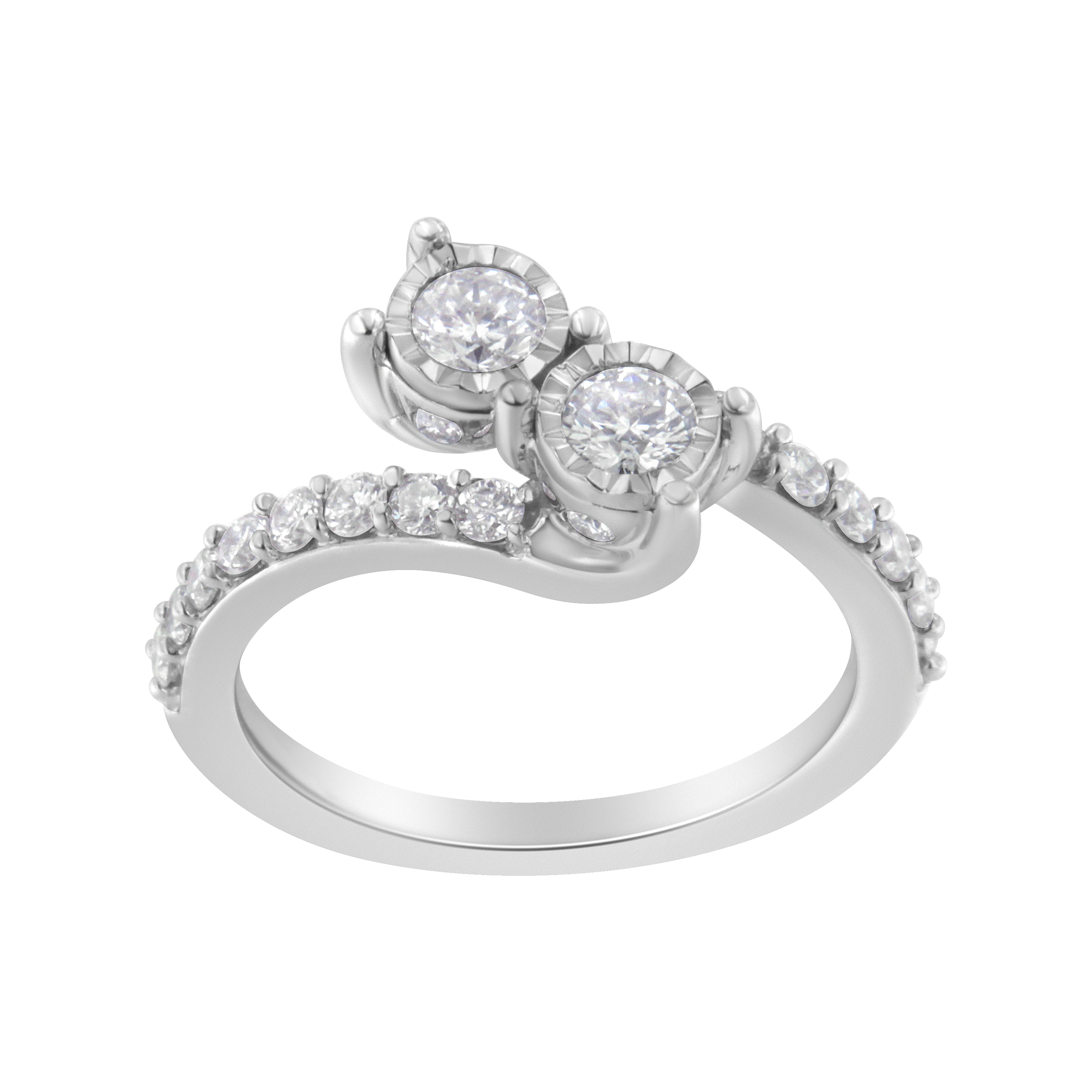10K White Gold Two-Stone Miracle-Set Diamond Bypass Ring (1 Cttw, H-I Color, I1-I2 Clarity) - Size 6 by Bids.com