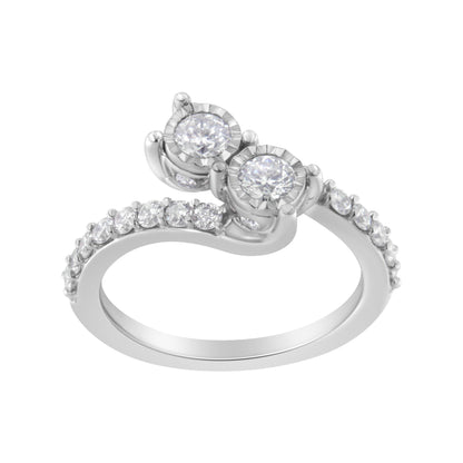 10K White Gold Two-Stone Miracle-Set Diamond Bypass Ring (1 Cttw, H-I Color, I1-I2 Clarity) - Size 6 by Bids.com