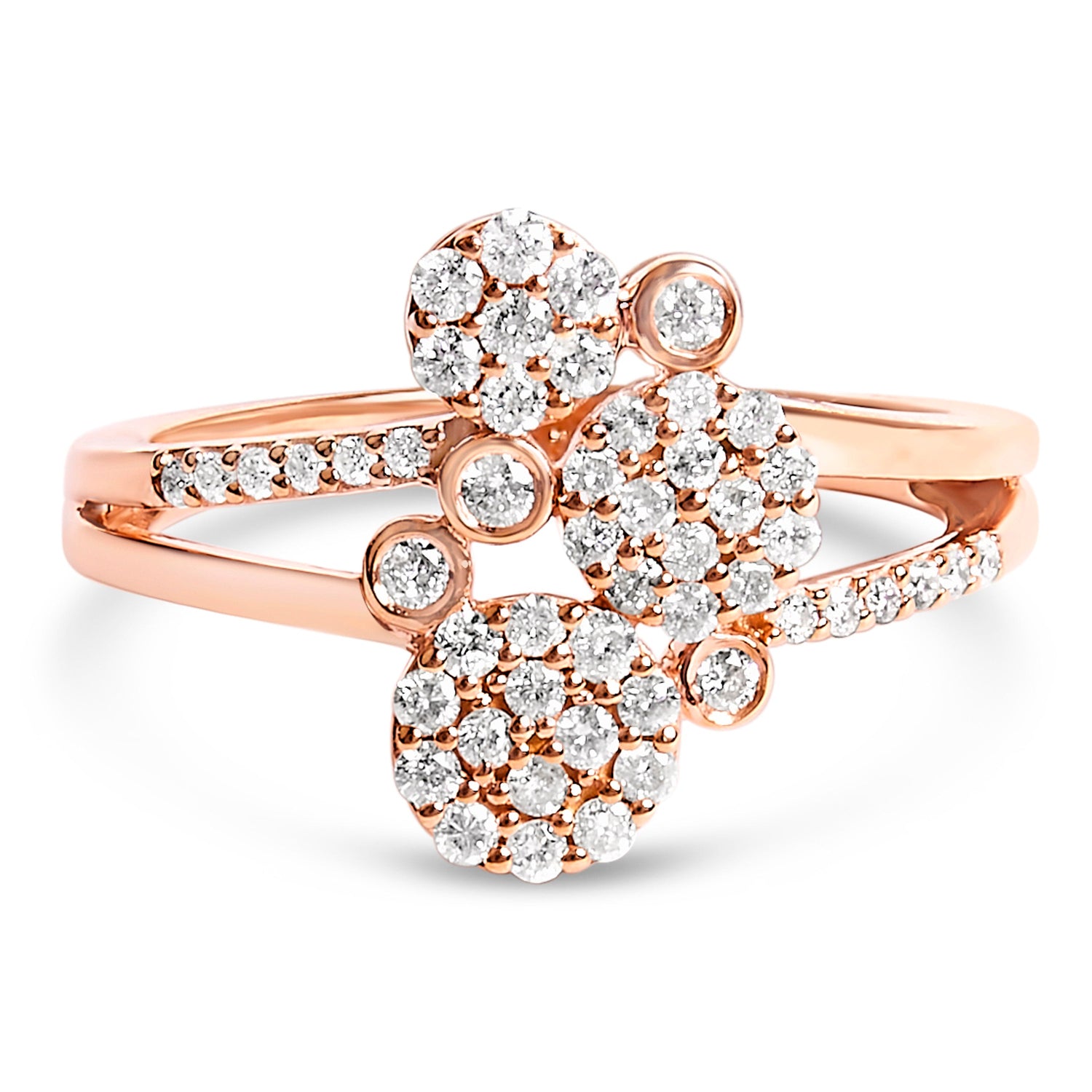 14K Rose Gold Plated .925 Sterling Silver 1/2 Cttw Diamond Scatter Composite Bypass Ring (I-J Color, I1-I2 Clarity) - Size 7 by Bids.com