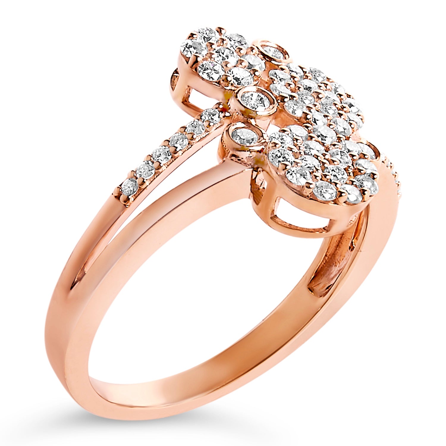 14K Rose Gold Plated .925 Sterling Silver 1/2 Cttw Diamond Scatter Composite Bypass Ring (I-J Color, I1-I2 Clarity) - Size 7 by Bids.com