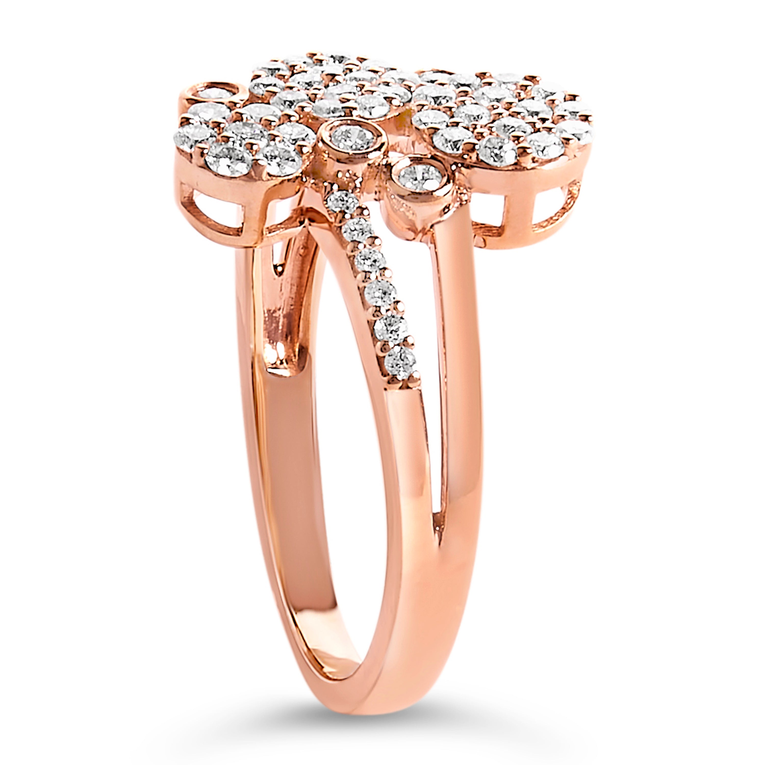 14K Rose Gold Plated .925 Sterling Silver 1/2 Cttw Diamond Scatter Composite Bypass Ring (I-J Color, I1-I2 Clarity) - Size 7 by Bids.com