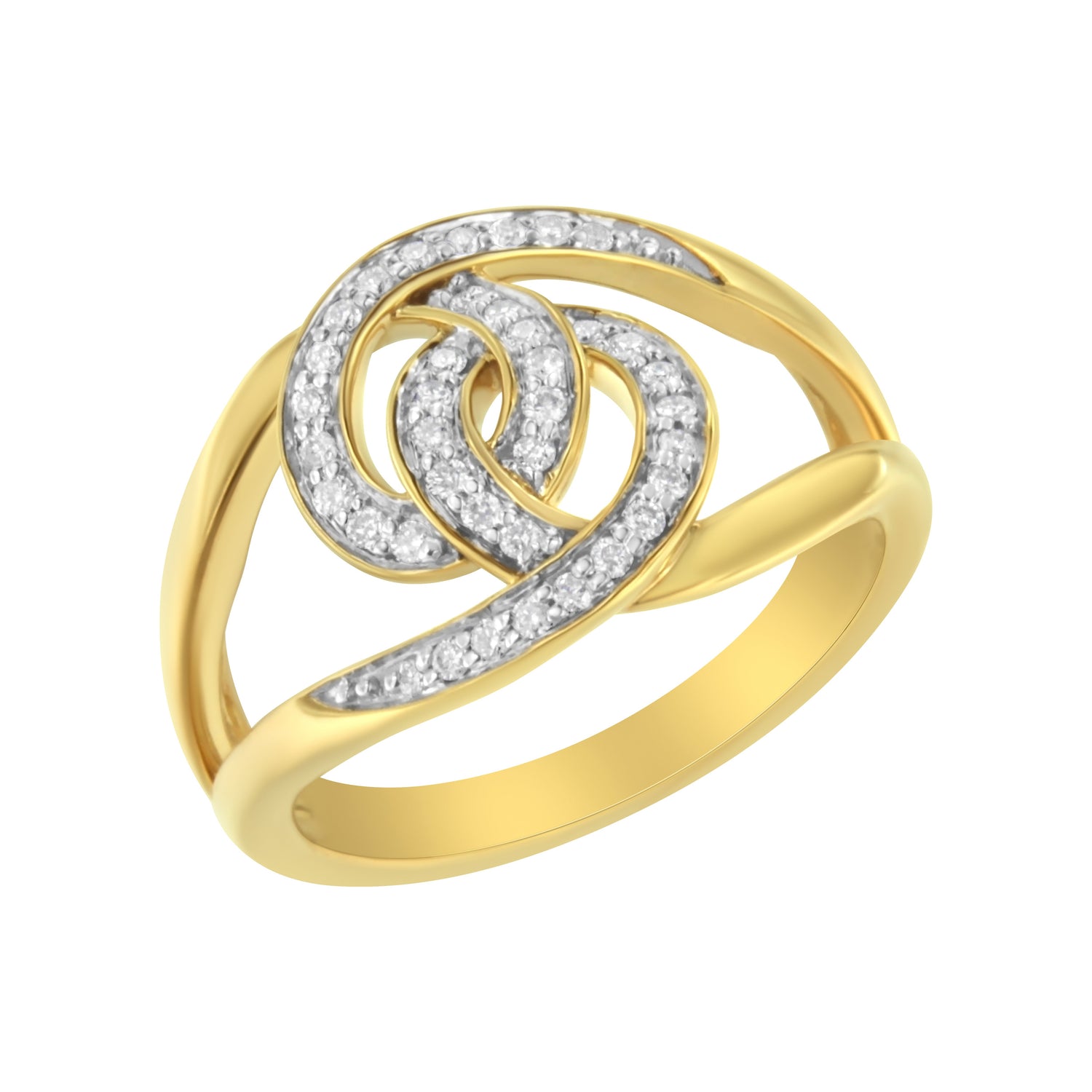 14K Yellow Gold Plated .925 Sterling Silver 1/4 Cttw Diamond Interlocking Loop Open Shank Bypass Ring (I-J Color, I1-I2 Clarity) - Size 7 by Bids.com