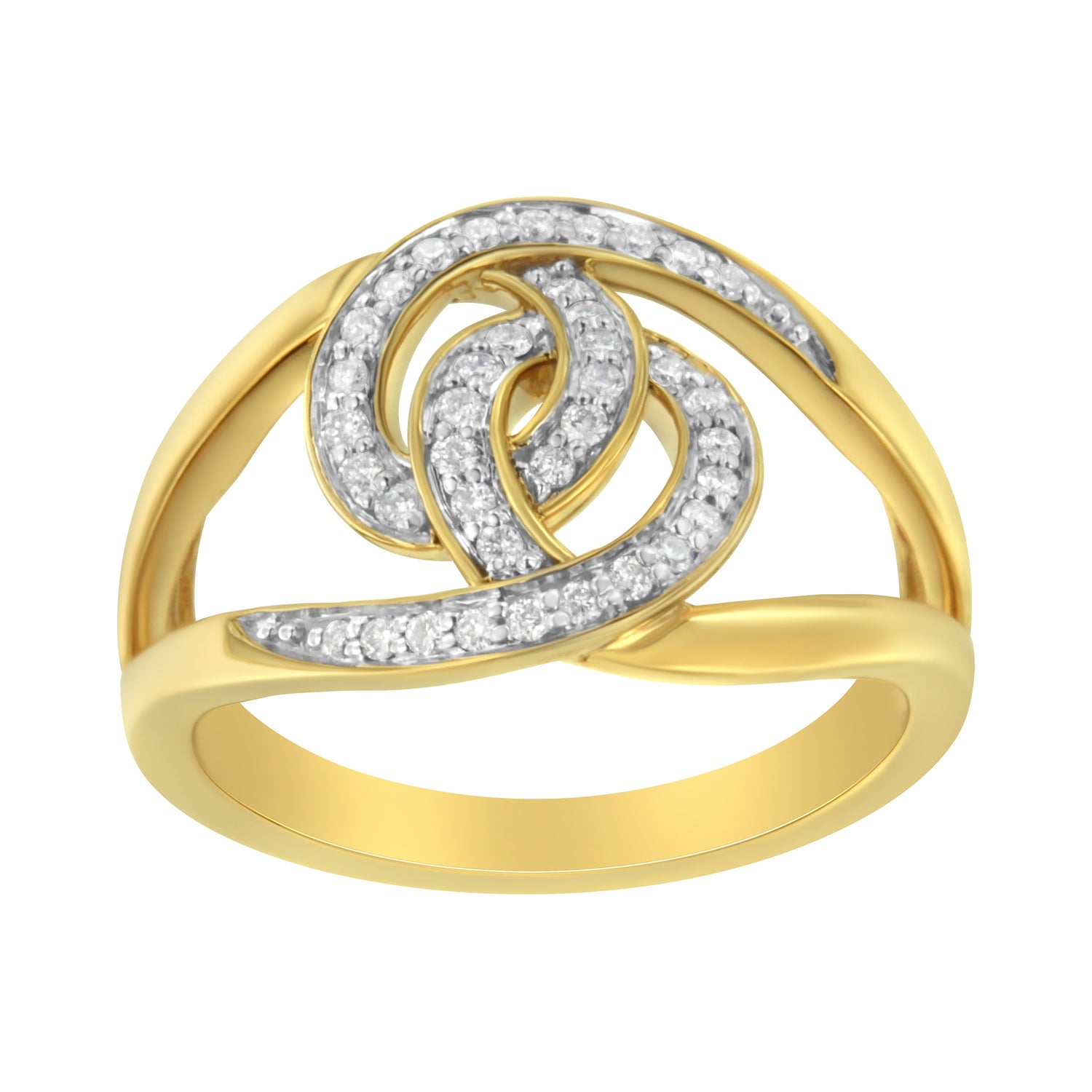 14K Yellow Gold Plated .925 Sterling Silver 1/4 Cttw Diamond Interlocking Loop Open Shank Bypass Ring (I-J Color, I1-I2 Clarity) - Size 7 by Bids.com