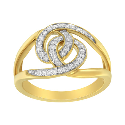 14K Yellow Gold Plated .925 Sterling Silver 1/4 Cttw Diamond Interlocking Loop Open Shank Bypass Ring (I-J Color, I1-I2 Clarity) - Size 7 by Bids.com