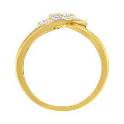 14K Yellow Gold Plated .925 Sterling Silver 1/4 Cttw Diamond Interlocking Loop Open Shank Bypass Ring (I-J Color, I1-I2 Clarity) - Size 7 by Bids.com
