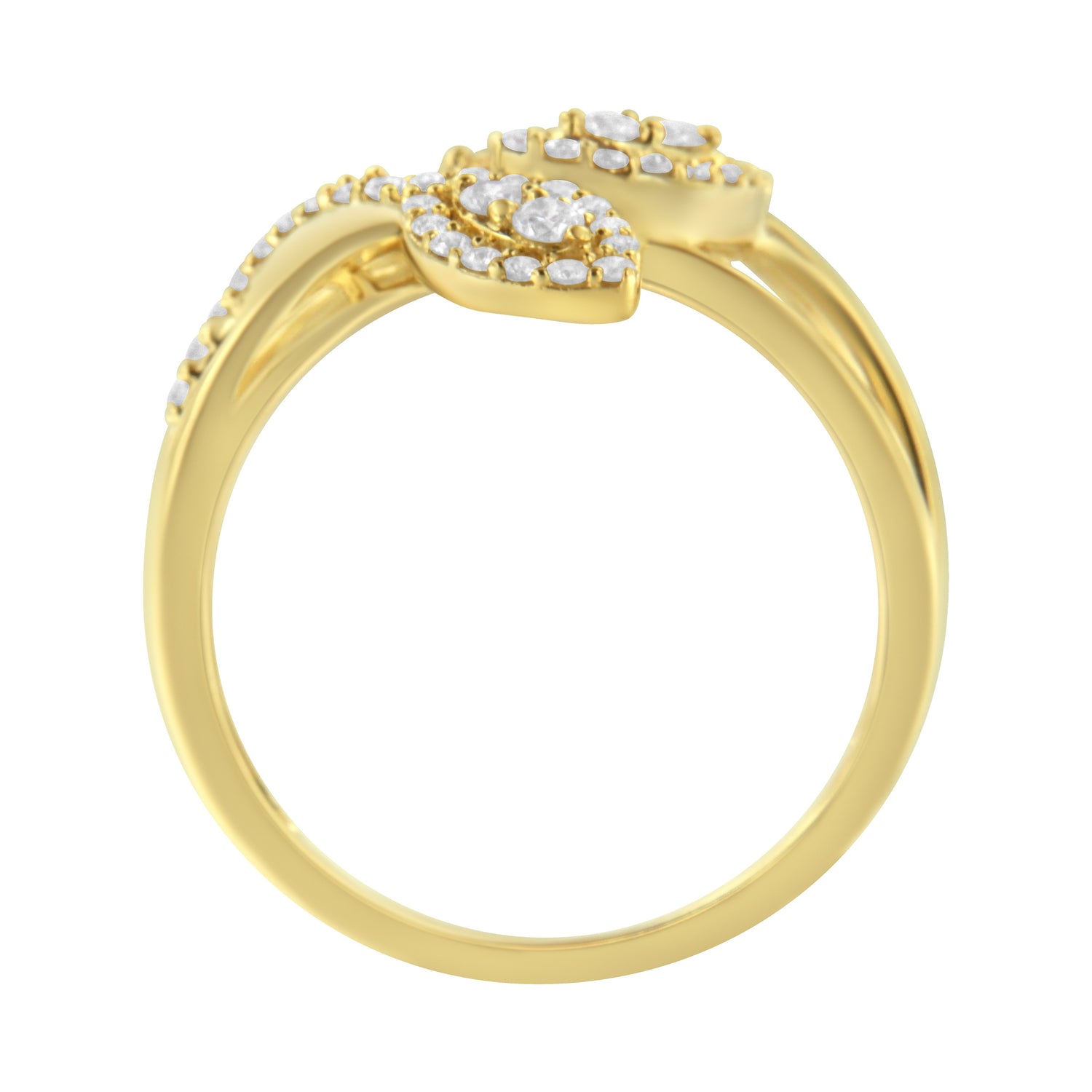 10K Yellow Gold 1/2 Cttw Round-Cut Diamond Layered Crossover Triple Leaf Bypass Ring (I-J Color, I1-I2 Clarity) - Size 7 by Bids.com