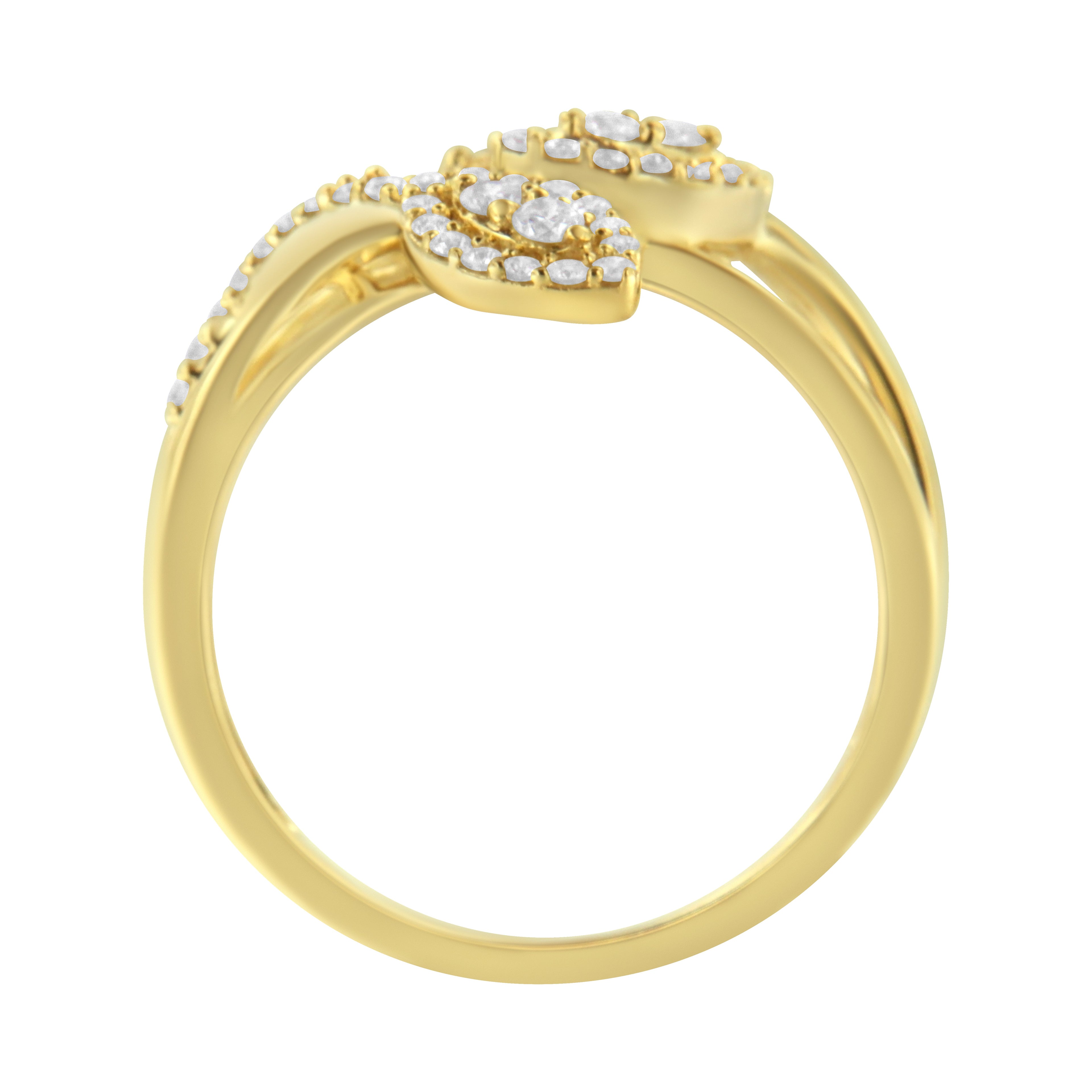10K Yellow Gold 1/2 Cttw Round-Cut Diamond Layered Crossover Triple Leaf Bypass Ring (I-J Color, I1-I2 Clarity) - Size 7 by Bids.com