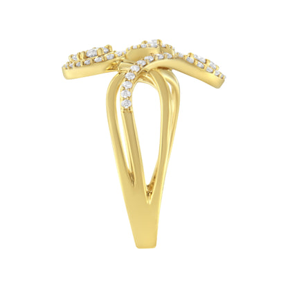 10K Yellow Gold 1/2 Cttw Round-Cut Diamond Layered Crossover Triple Leaf Bypass Ring (I-J Color, I1-I2 Clarity) - Size 7 by Bids.com