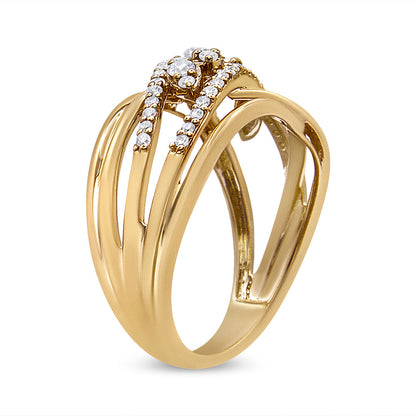 10K Yellow Gold 1/2 Cttw Round-Cut Multi Row Diamond Split Shank Cocktail Ring (H-I Color, SI2-I1 Clarity) - Size 7 by Bids.com