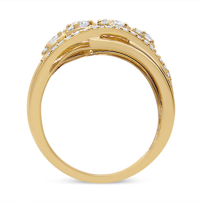 10K Yellow Gold 1/2 Cttw Round-Cut Multi Row Diamond Split Shank Cocktail Ring (H-I Color, SI2-I1 Clarity) - Size 7 by Bids.com