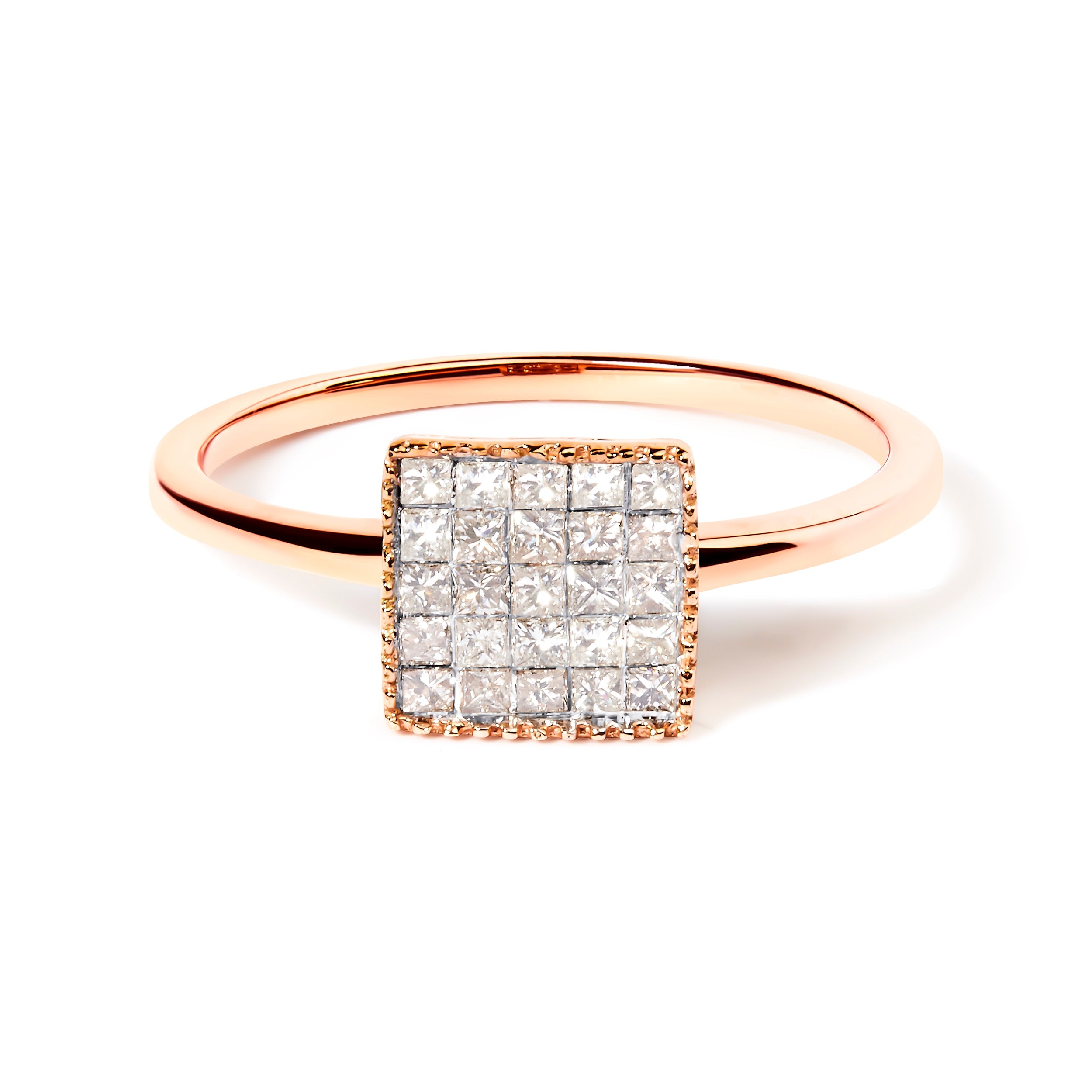 10K Rose Gold 1/3 Cttw Invisible Set Princess Cut Diamond Composite Square Shape Ring (H-I color, I1-I2 clarity) - Size 5 by Bids.com