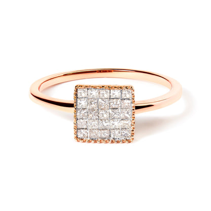 10K Rose Gold 1/3 Cttw Invisible Set Princess Cut Diamond Composite Square Shape Ring (H-I color, I1-I2 clarity) - Size 5 by Bids.com