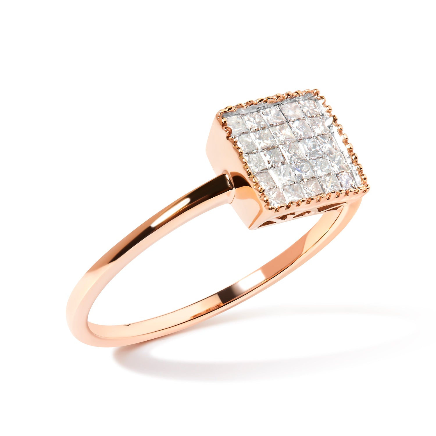 10K Rose Gold 1/3 Cttw Invisible Set Princess Cut Diamond Composite Square Shape Ring (H-I color, I1-I2 clarity) - Size 5 by Bids.com