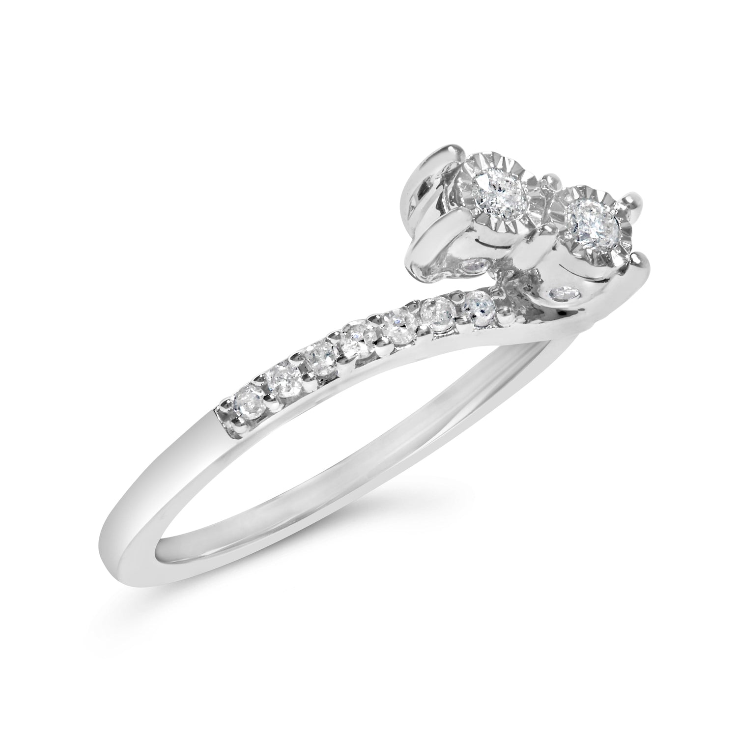 10K White Gold 1/4 Cttw Two-Stone Diamond Bypass Engagement Ring  DestGlow
