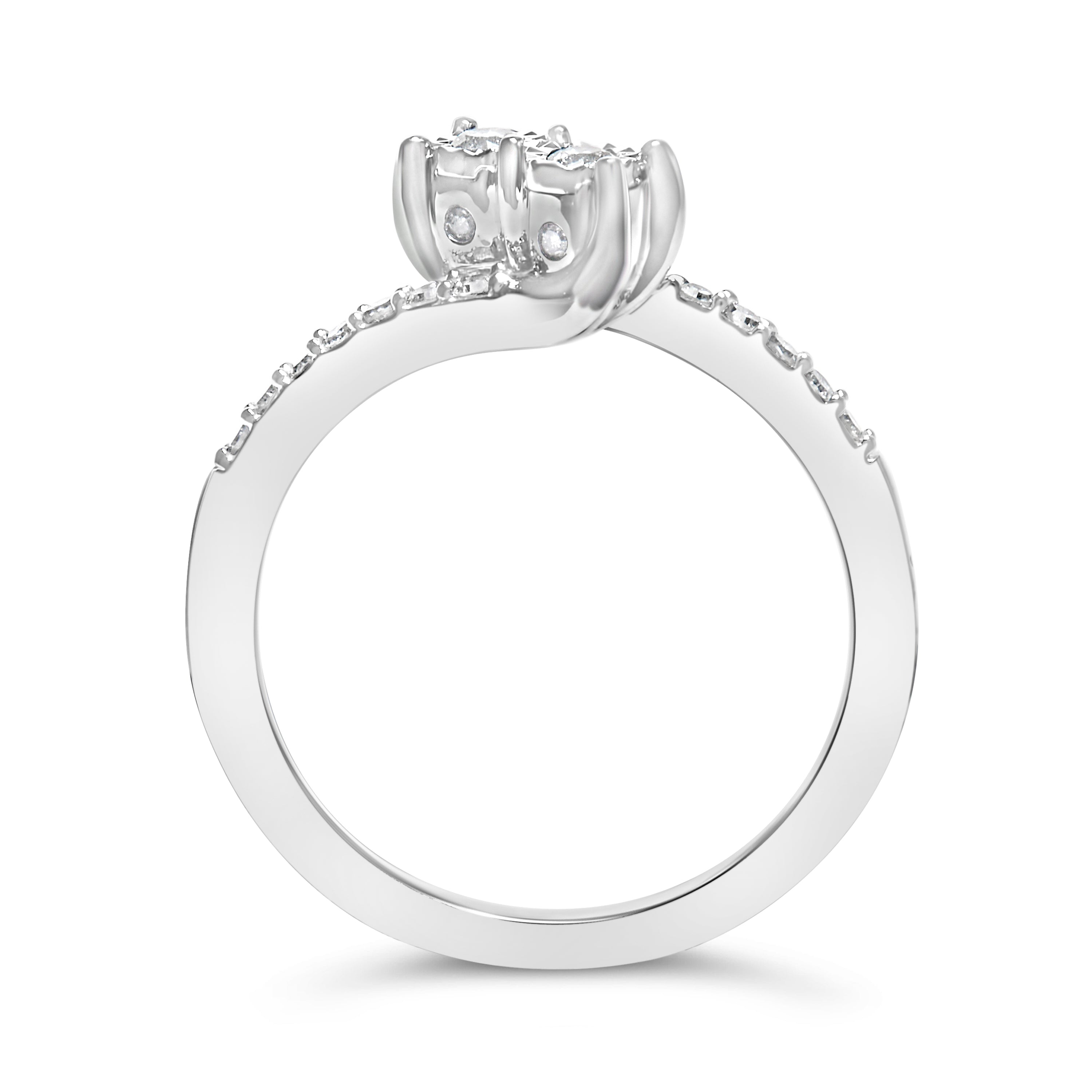 10K White Gold 1/4 Cttw Two-Stone Diamond Bypass Engagement Ring  DestGlow