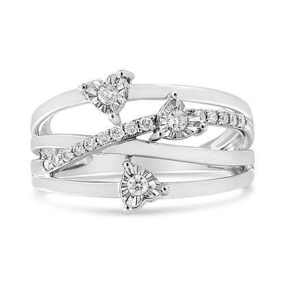 .925 Sterling Silver 1/5 Cttw Miracle-Set Diamond Heart Cross-Over Bypass Ring (I-J Color, I2-I3 Clarity) - Size 7 by Bids.com