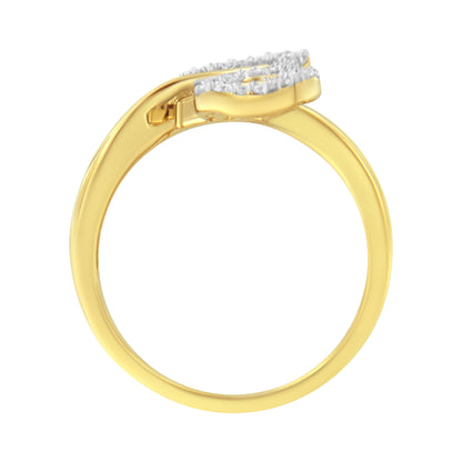 10K Yellow Gold 3/8 Cttw Round and Baguette-Cut Diamond Leaf Cocktail Ring - Size 7 (I-J Color, I1-I2 Clarity) by Bids.com
