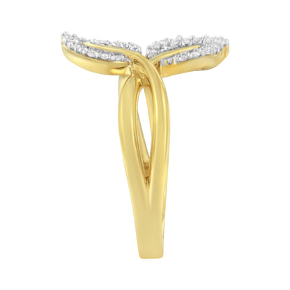 10K Yellow Gold 3/8 Cttw Round and Baguette-Cut Diamond Leaf Cocktail Ring - Size 7 (I-J Color, I1-I2 Clarity) by Bids.com