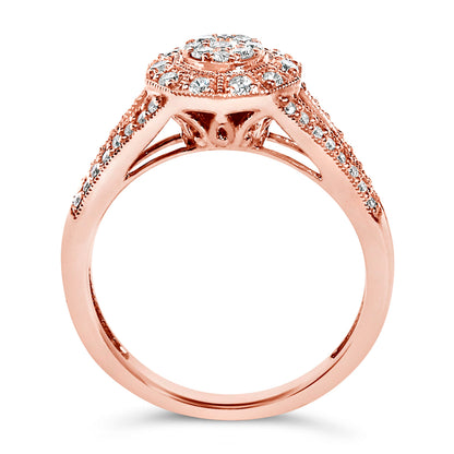 14K Rose Gold Plated .925 Sterling Silver 1/2 Cttw Pave Diamond Halo Cluster Split Shank Cocktail Ring (I-J Color, I1-I2 Clarity) - Size 6 by Bids.com