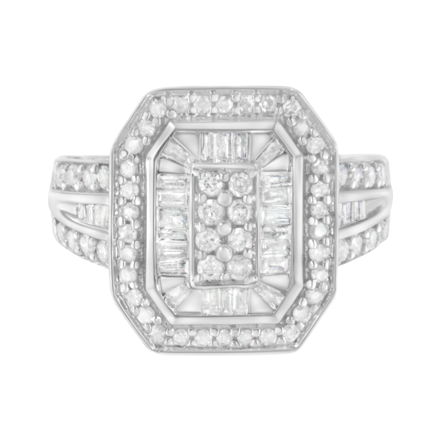 .925 Sterling Silver Round and Baguette Diamond Cathedral Ring (0.75 Cttw, H-I Color, I2-I3 Clarity) - Size 7 by Bids.com