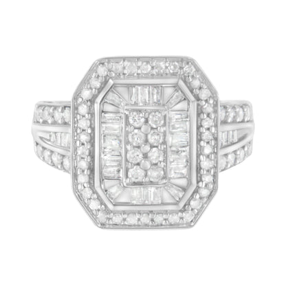.925 Sterling Silver Round and Baguette Diamond Cathedral Ring (0.75 Cttw, H-I Color, I2-I3 Clarity) - Size 7 by Bids.com