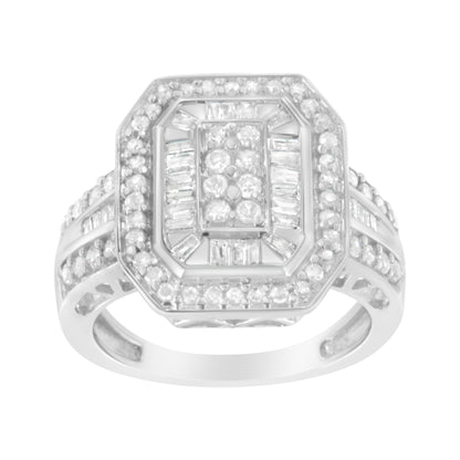 .925 Sterling Silver Round and Baguette Diamond Cathedral Ring (0.75 Cttw, H-I Color, I2-I3 Clarity) - Size 7 by Bids.com
