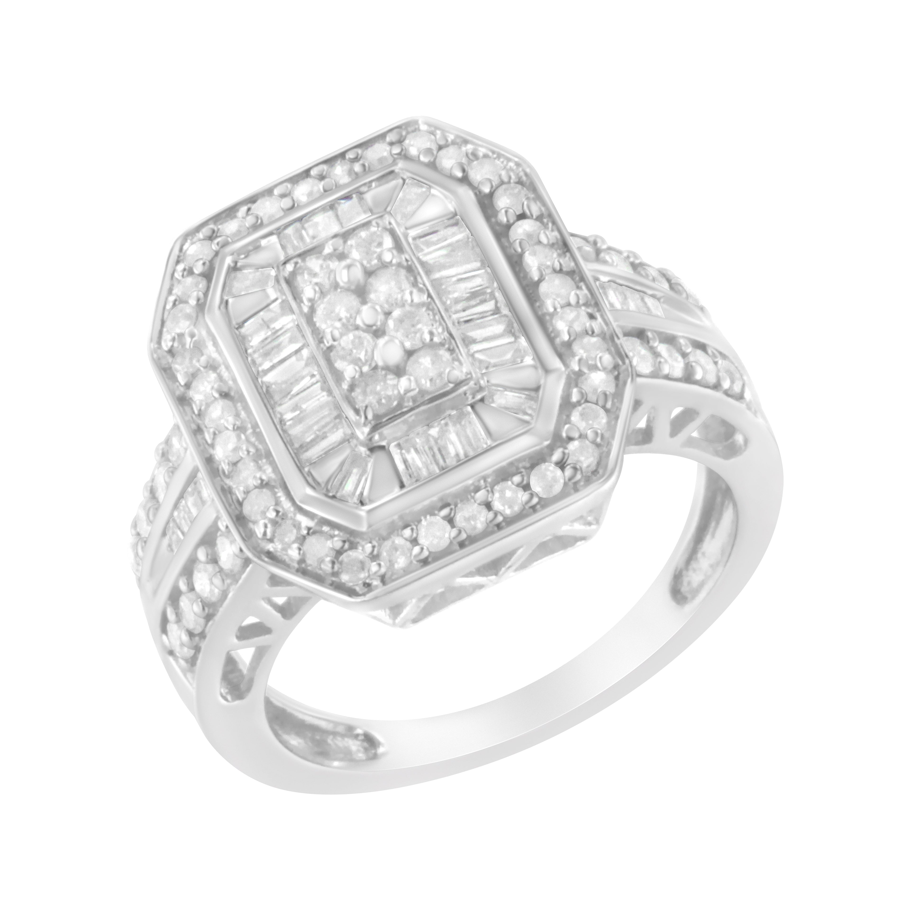 .925 Sterling Silver Round and Baguette Diamond Cathedral Ring (0.75 Cttw, H-I Color, I2-I3 Clarity) - Size 7 by Bids.com
