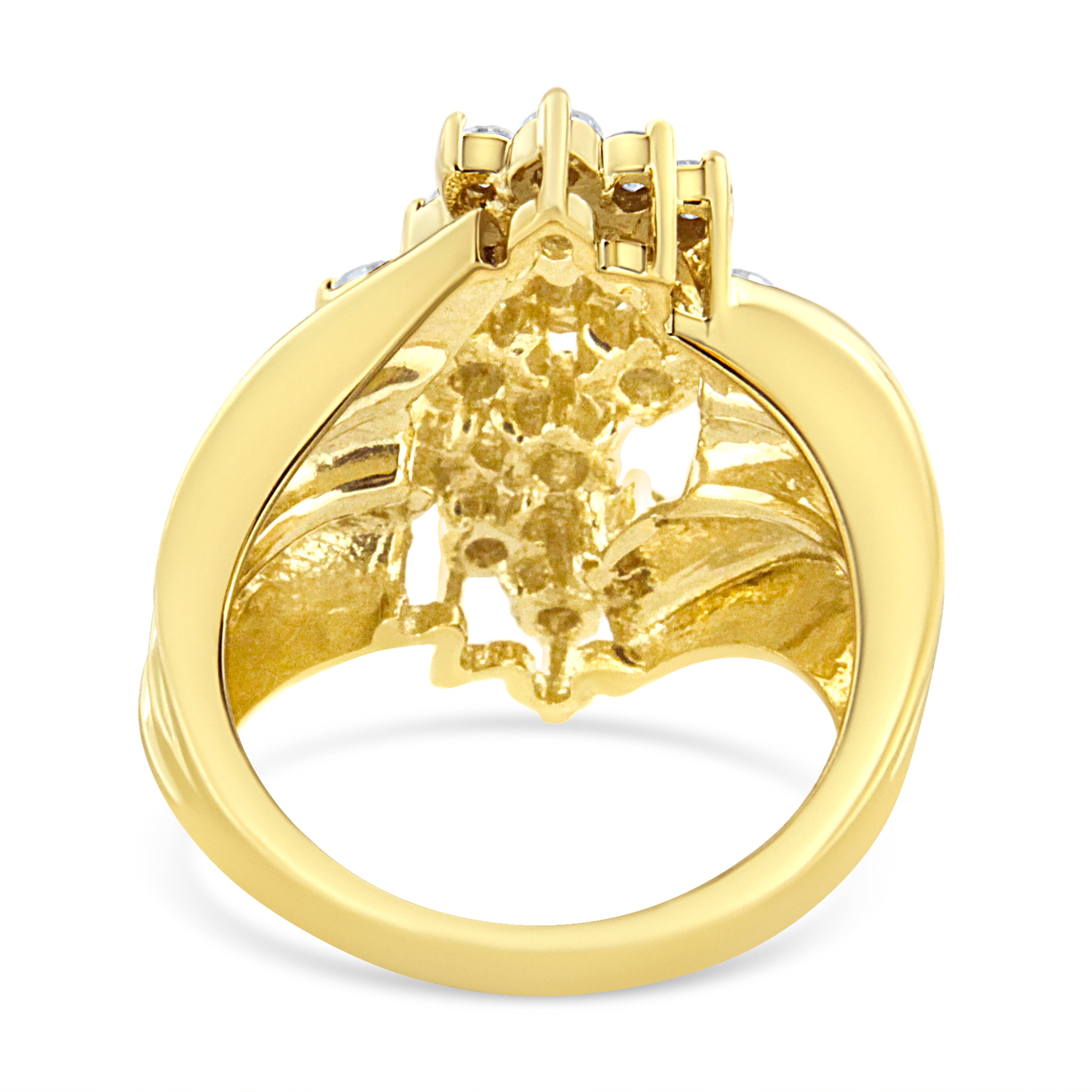 10K Yellow Gold 1 1/2 Cttw Diamond Cluster Tapered Shank Cocktail Ring Cocktail Ring (I-J Color, I1-I2 Clarity) - Ring Size 7 by Bids.com