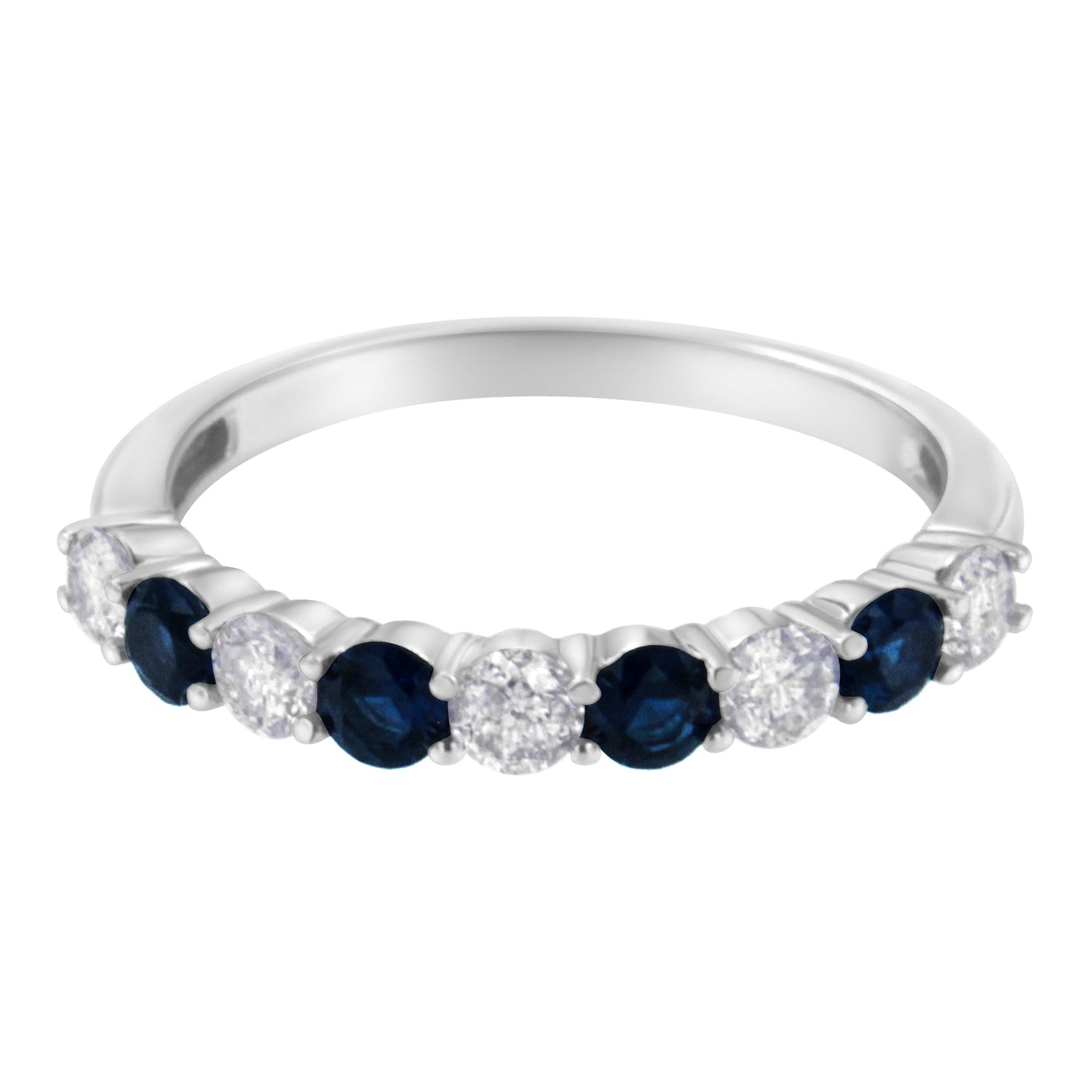 10KT White Gold 1/2 cttw Diamond and 3MM Created Blue Sapphire Gemstone Band Ring (H-I, I1-I2) - Size 7 by Bids.com