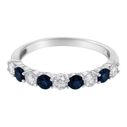 10KT White Gold 1/2 cttw Diamond and 3MM Created Blue Sapphire Gemstone Band Ring (H-I, I1-I2) - Size 7 by Bids.com